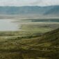 View over the Ngorongoro Crater floor and lake from the crater rim